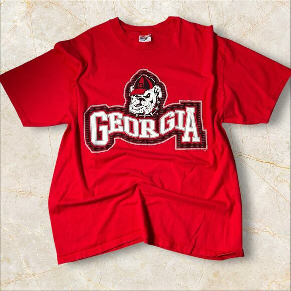 Vintage Hanes Georgia T Shirt Mens XXL Red Bulldog Graphic USA Made Pullover V01 - Picture 1 of 3